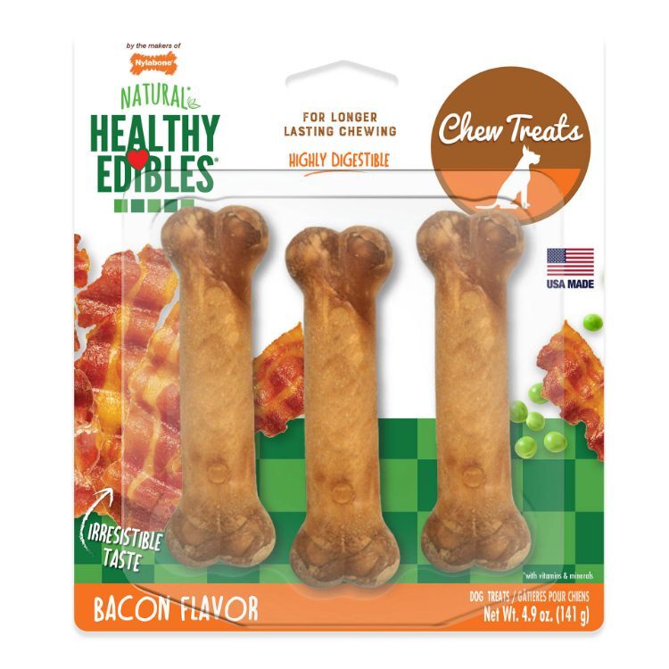 Nylabone Healthy Edibles Longer Lasting Bacon Treats Regular 3 count