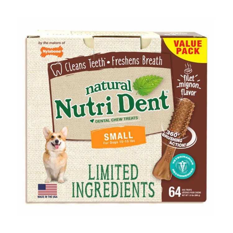 Nylabone Nutri Dent Limited Ingredient Dental Chews Filet Mignon Small 64 count