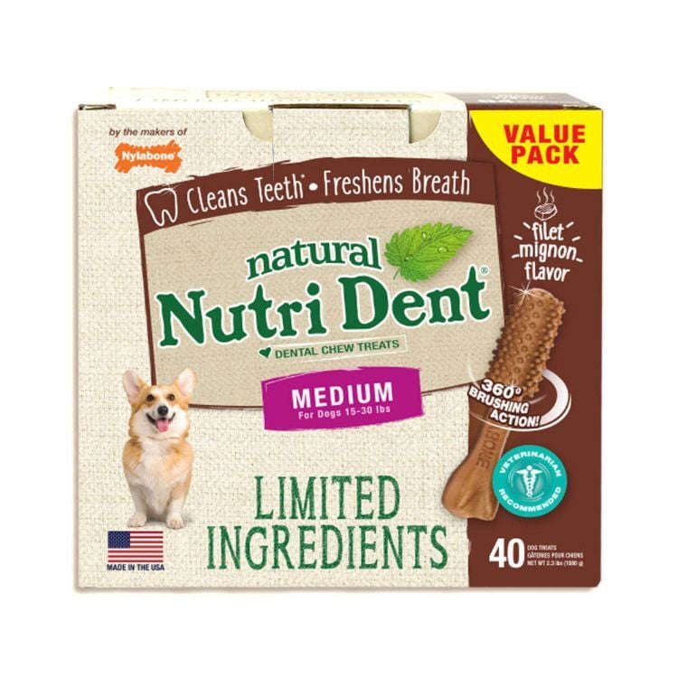 Nylabone Nutri Dent Limited Ingredient Dental Chews Filet Mignon Medium 40 count