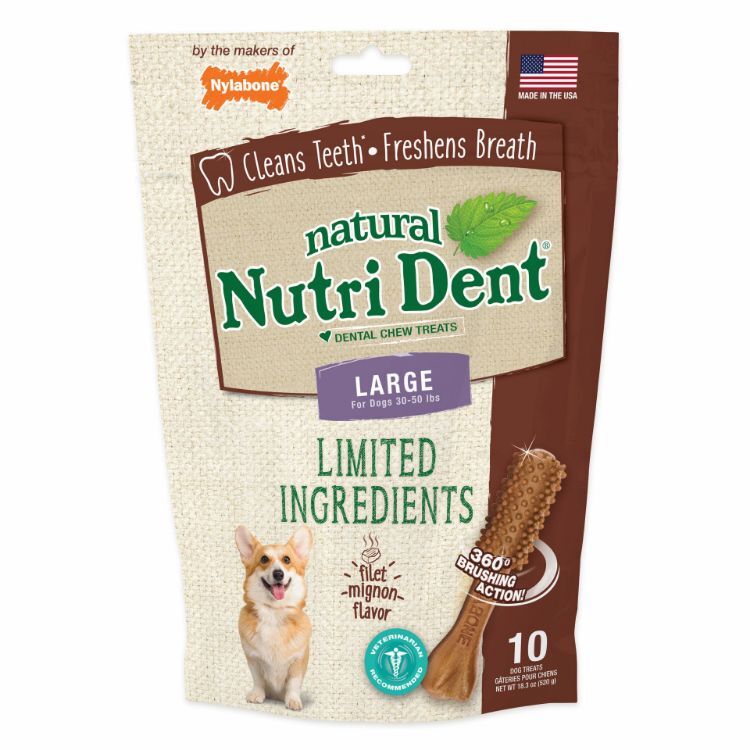 Nylabone Nutri Dent Limited Ingredient Dental Chews Filet Mignon Large 10 count
