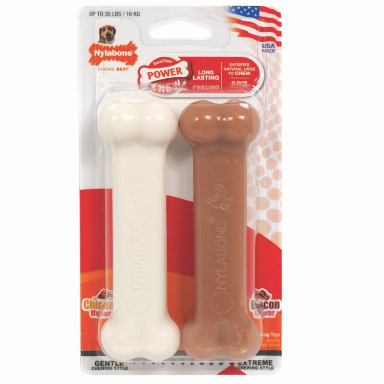 Nylabone Power Chew Bacon and Chicken Dog Toy 2 pack Wolf