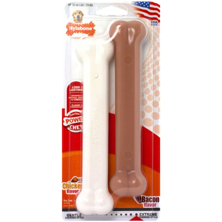 Nylabone Power Chew Bacon and Chicken Dog Toy 2 pack Giant