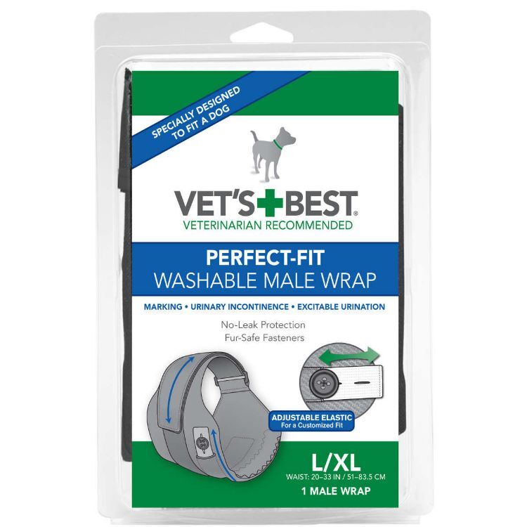 Vet's Best Perfect-Fit Washable Male Wrap 1 pack Large / Extra Large Black 6" x 2.13" x 9"