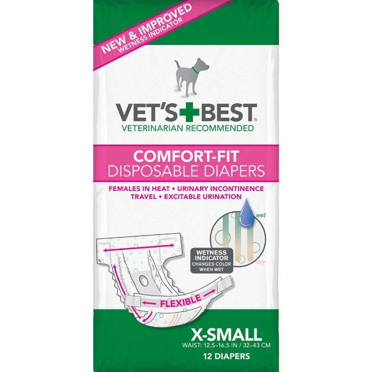 Vet's Best Comfort-Fit Disposable Female Dog Diaper 12 pack Extra Small White 7.5" x 3.44" x 4"