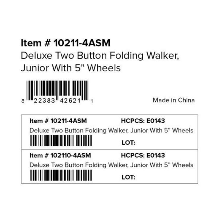 Deluxe Folding Walker, Two Button with 5" Wheels