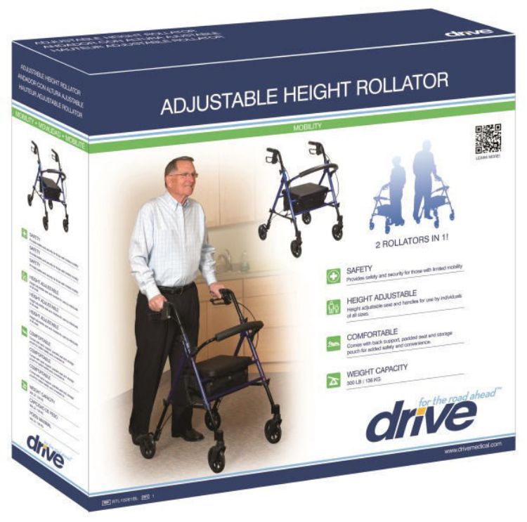 Adjustable Height Rollator, 6 Casters