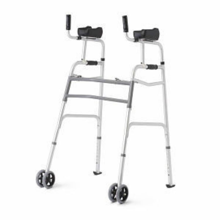 MEDLINE UPRIGHT FOLDING WALKER WITH 5" WHEELS, GRAY