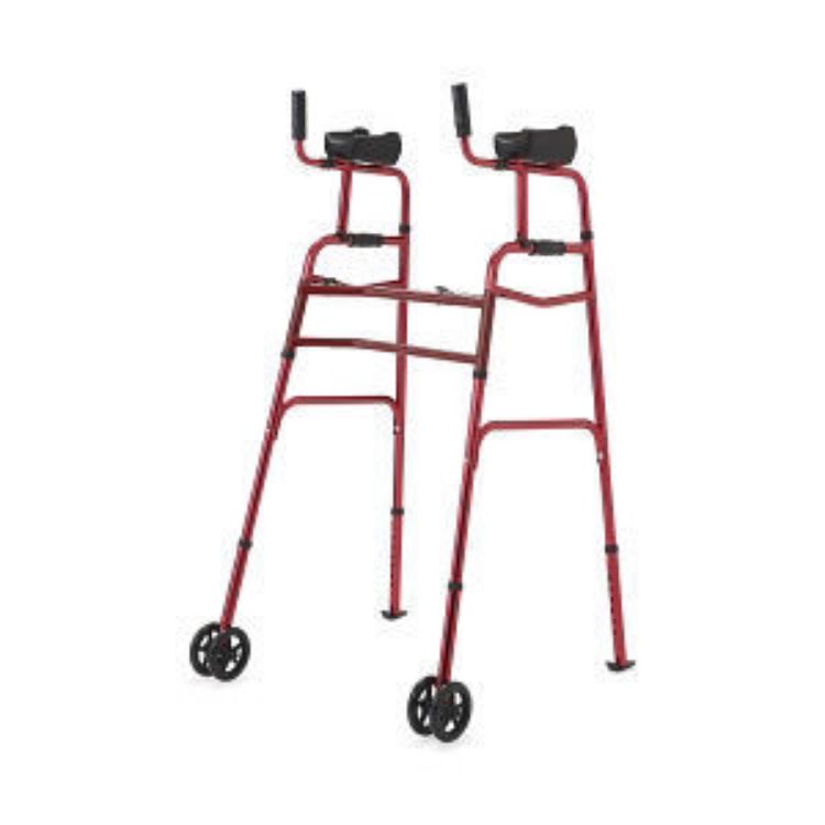 MEDLINE UPRIGHT FOLDING WALKER WITH 5" WHEELS, RED