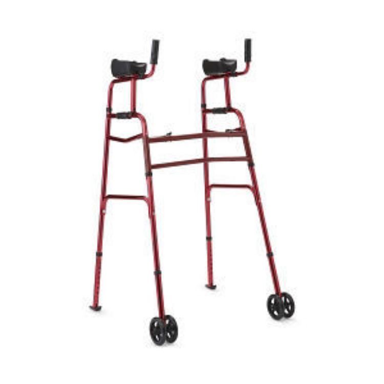 MEDLINE UPRIGHT FOLDING WALKER WITH 5" WHEELS, RED