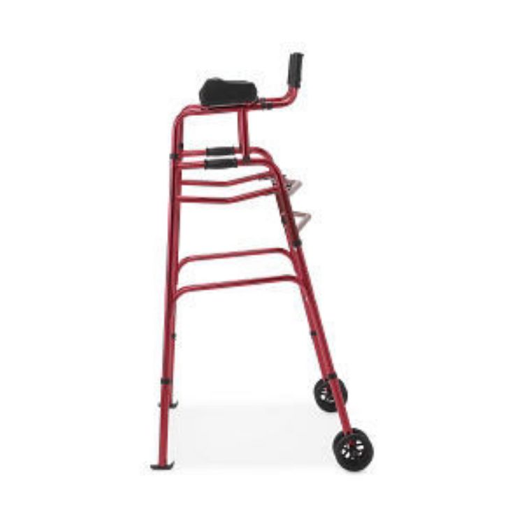 MEDLINE UPRIGHT FOLDING WALKER WITH 5" WHEELS, RED