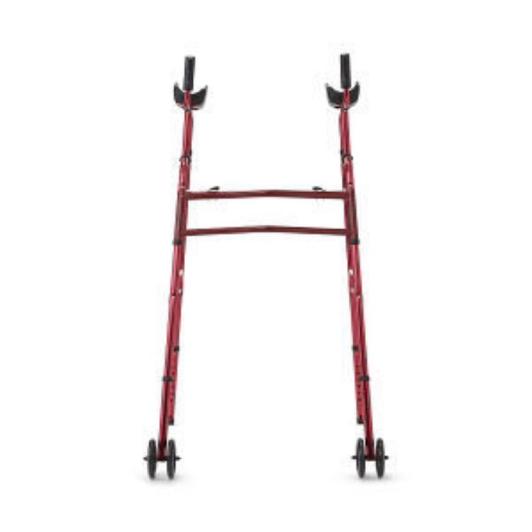 MEDLINE UPRIGHT FOLDING WALKER WITH 5" WHEELS, RED