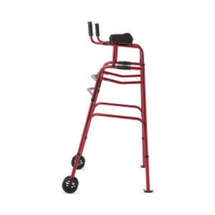 MEDLINE UPRIGHT FOLDING WALKER WITH 5" WHEELS, RED