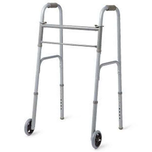 MEDLINE 2-BUTTON BASIC FOLDING WALKER WITH 5" WHEELS FOR ADULTS
