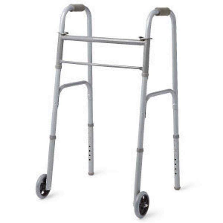 MEDLINE 2-BUTTON BASIC FOLDING WALKER WITH 5" WHEELS FOR ADULTS