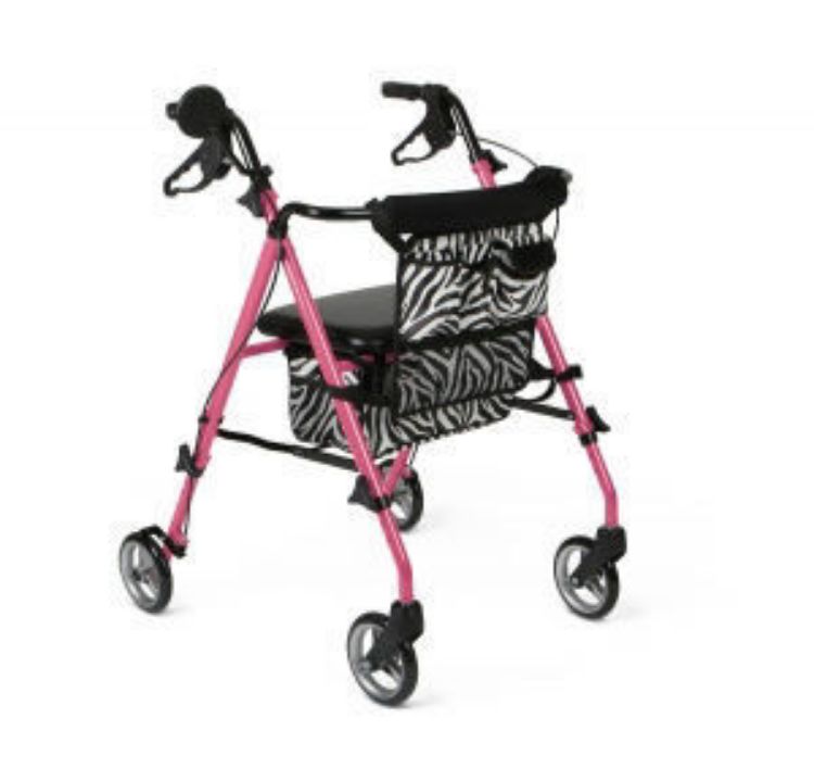 Medline Posh Zebra Print Pink Rollator With 6" Wheels