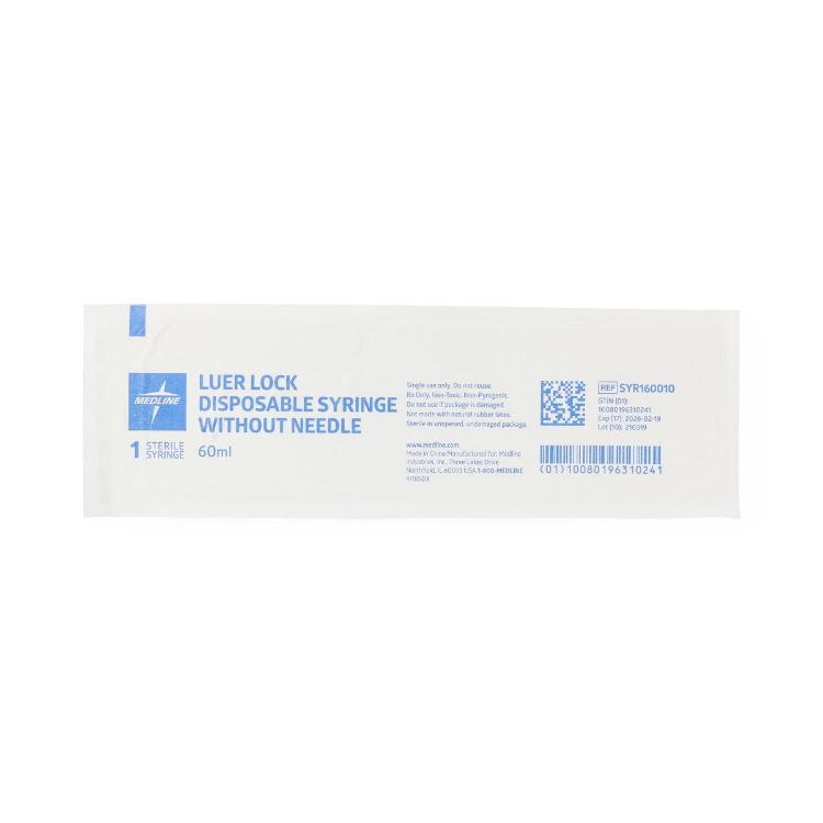 Medline Sterile Luer Lock Syringe, 60 mL