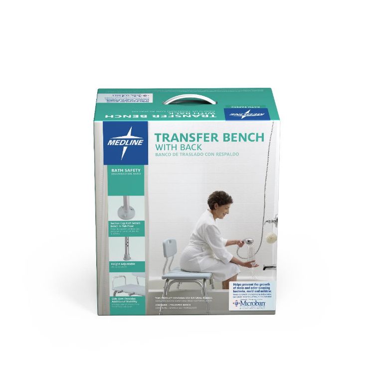 Medline Knockdown Transfer Bench with Back and Microban Treatment