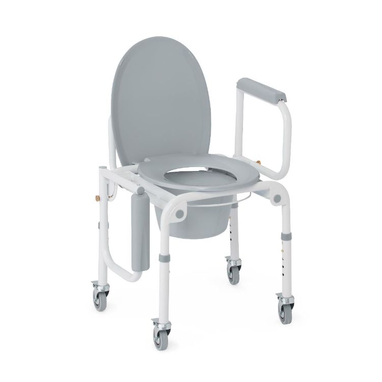 Medline Steel Drop-Arm Commode with Wheels