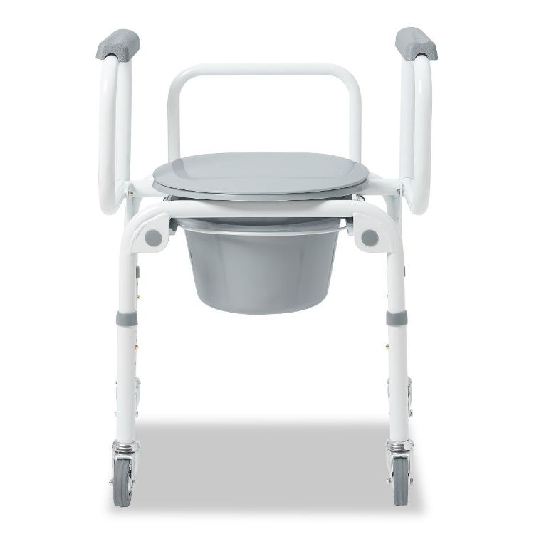 Medline Steel Drop-Arm Commode with Wheels