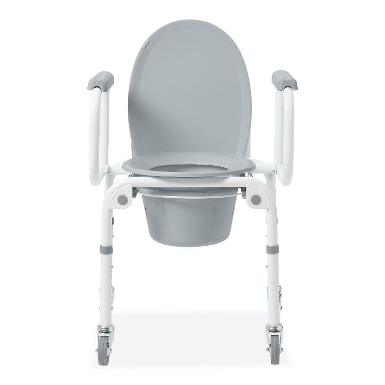 Medline Steel Drop-Arm Commode with Wheels