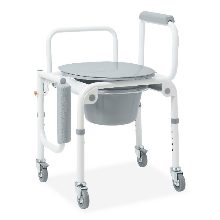 Medline Steel Drop-Arm Commode with Wheels