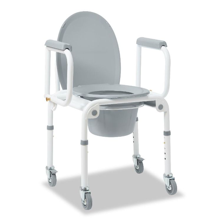 Medline Steel Drop-Arm Commode with Wheels
