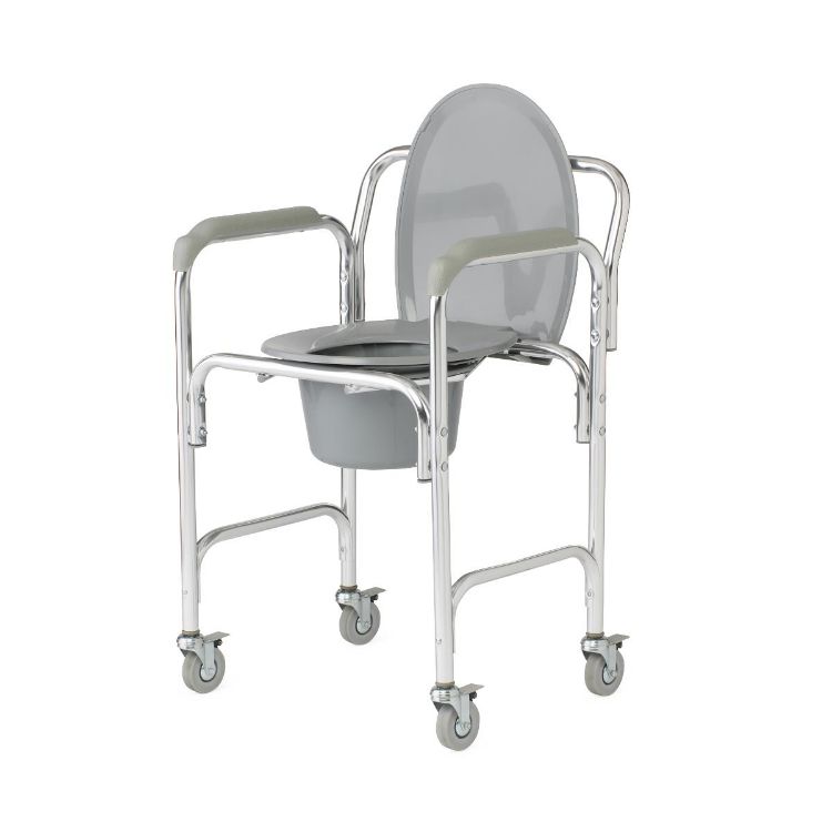 Medline Aluminum Elongated Commode with 4 Locking Casters