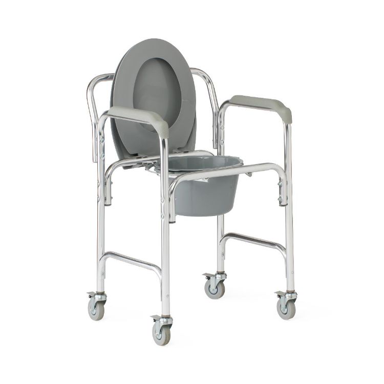 Medline Aluminum Elongated Commode with 4 Locking Casters