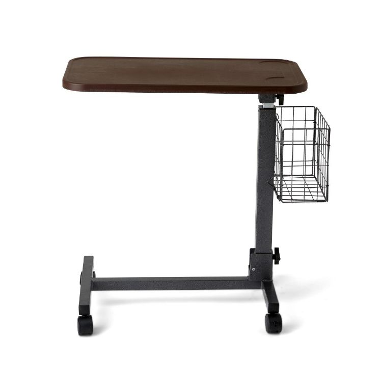 Medline Fold-Flat Overbed Table with Basket