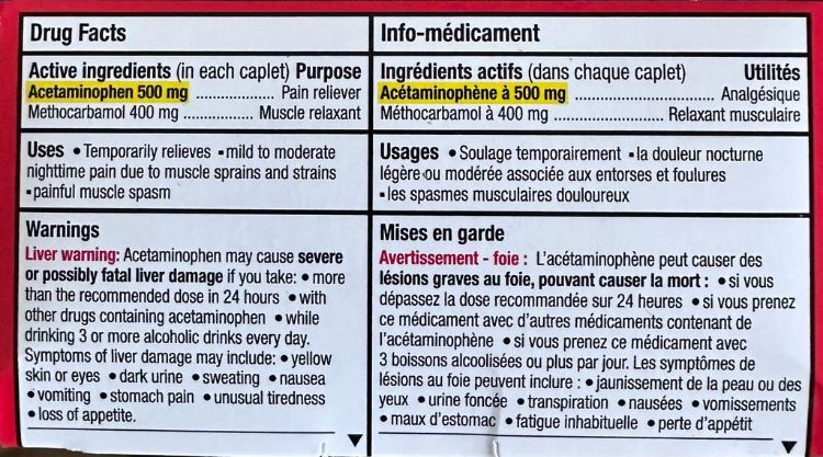 Tylenol Back Pain Extra Strength body Pain Caplets 40 ingredients 