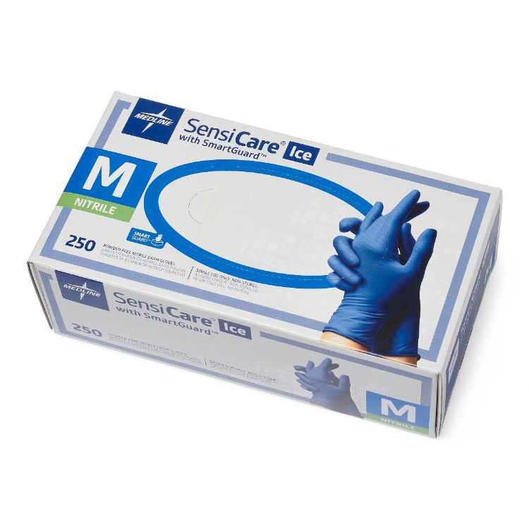 Medline SensiCare Ice Powder Free Nitrile Exam Gloves with SmartGuard Film