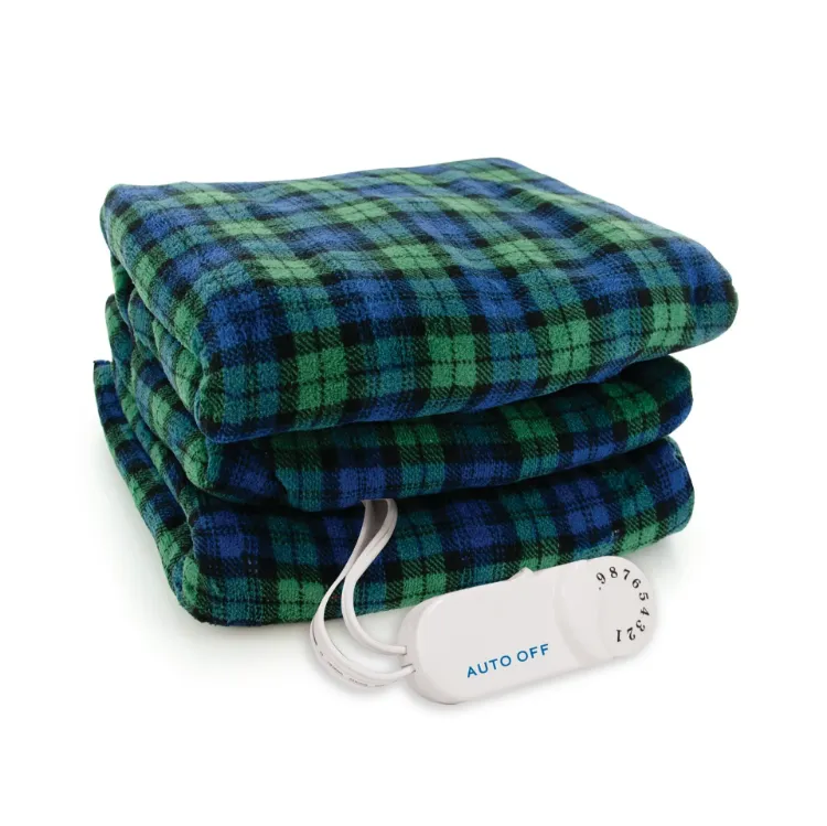 Micro Plush Heated Throw (Blue/Green Plaid)