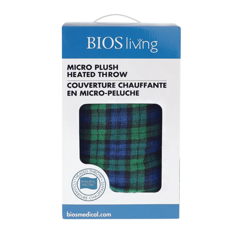Micro Plush Heated Throw (Blue/Green Plaid)