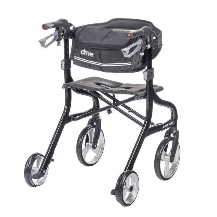 Black Drive Nitro Sprint Rollator With with Accessories (Weight Capacity 350LBS) Seat & Back Rest without basket