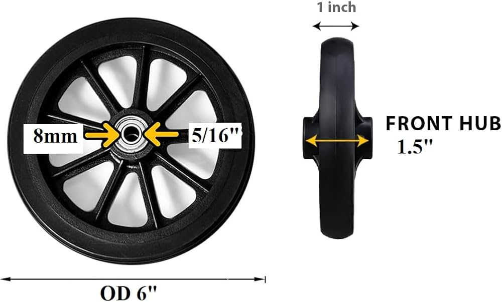 Rear (Front) Wheel for Steel Rollator with 6” Wheels, Knockdown (Heavy ...
