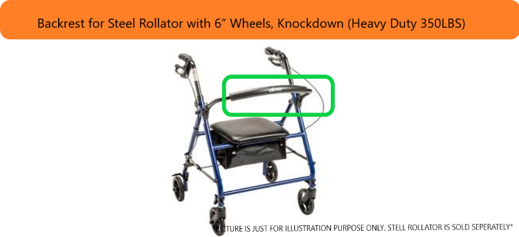 Backrest for Steel Rollator with 6” Wheels, Knockdown (Heavy Duty 350LBS)