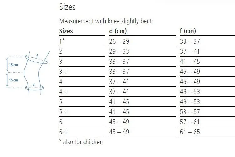 Size Chart For Dynamics Plus Knee Support