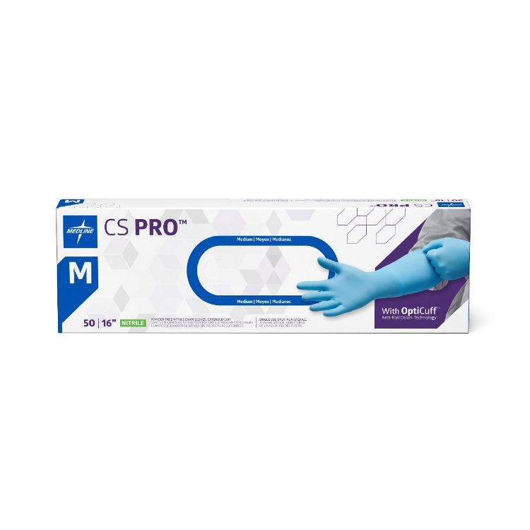 Medline CS Pro 16" Extended Cuff Powder-Free Nitrile Exam Gloves