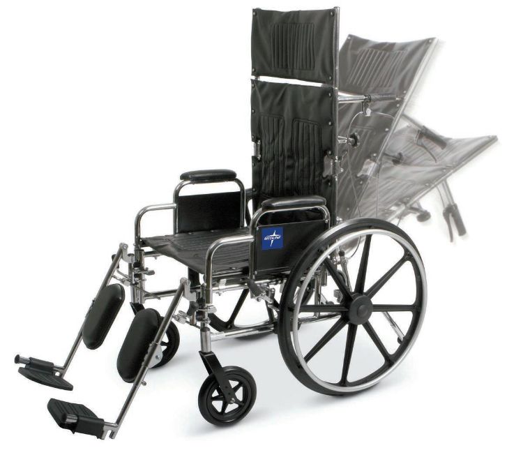 Medline Excel Reclining Wheelchair with Removable Desk-Length Arms and Elevating Leg Rests
