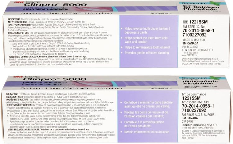 3M Clinpro 5000 Anti-Cavity Toothpaste (1.1% Sodium Fluoride) - Spearmint Flavour, 113 g Click to see full view 3M Clinpro 5000 Anti-Cavity Toothpaste (1.1% Sodium Fluoride) - Spearmint Flavour ingredients