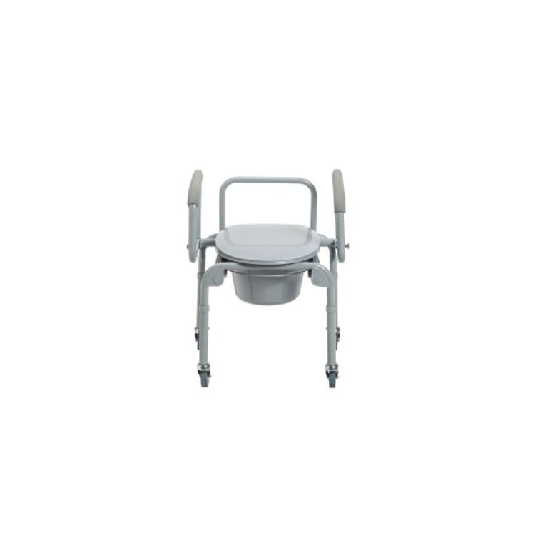 Picture of Drive Medical Steel Drop-Arm Commode with Wheels and Padded Armrests – 300 lb Capacity, Adjustable Height