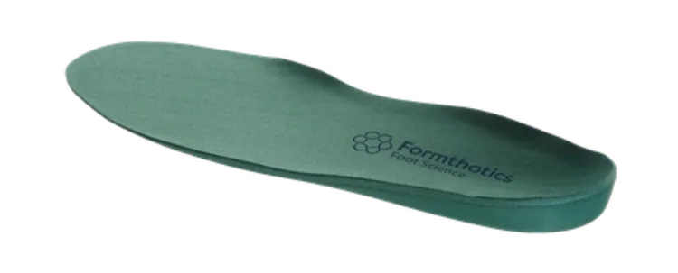 Low Profile Formthotics Dual Medium green orthotic with reduced arch profile and soft top layer