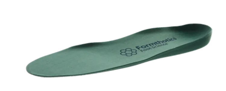 Low Profile Formthotics Dual Medium green orthotic with reduced arch profile and soft top layer