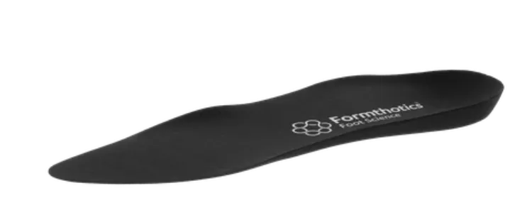 Low Volume Single Firm Formthotic black orthotic with tapered toe and lower arch profile