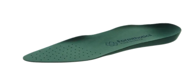 Low Volume Single Medium Perforated Formthotic green orthotic with tapered toe and perforated forefoot