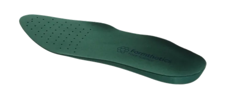 Low Volume Single Medium Perforated Formthotic green orthotic with tapered toe and perforated forefoot
