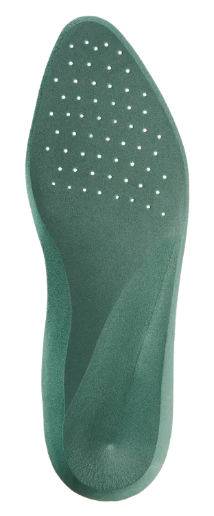 Low Volume Single Medium Perforated Formthotic green orthotic with tapered toe and perforated forefoot