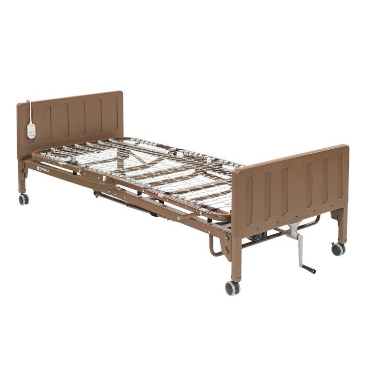 Semi-electric homecare bed with single crank and hand pendant