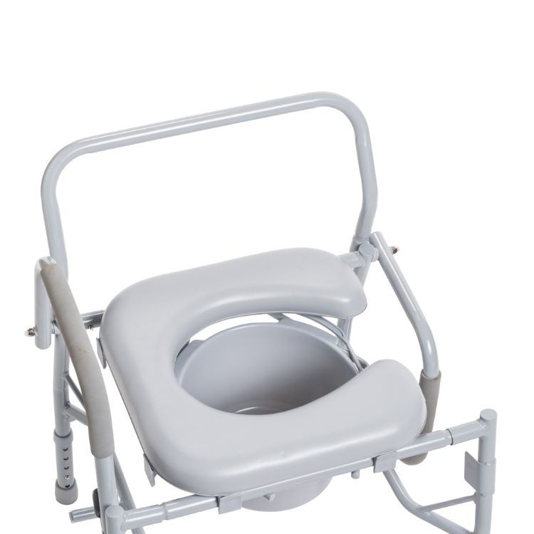 Drop arm steel commode with padded deep seat