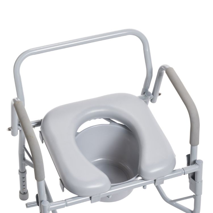 Drop arm steel commode with padded deep seat